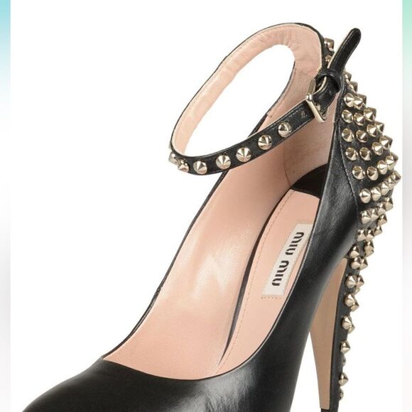Miu Miu Leather Metal Studs High Heel Pumps Shoes IT 38; Black - Picture 4 of 7